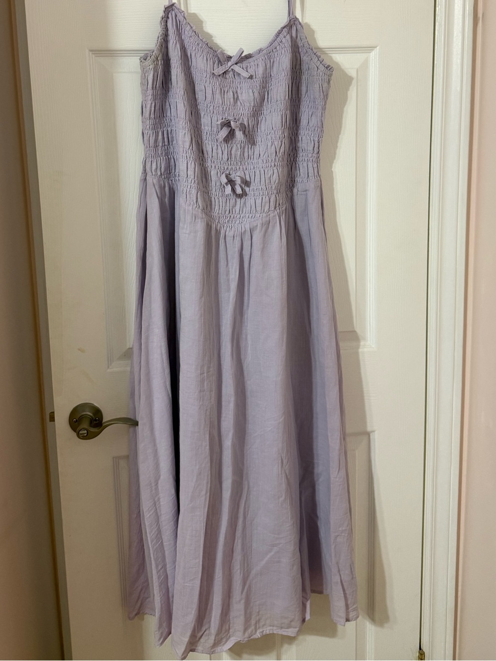 American Eagle Outfitters Lavender Smocked Midi Dress with Bows